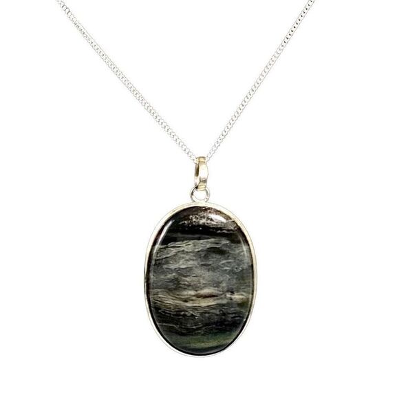 ASV Large 20” Laborite & Sterling  925 Silver Necklace - Picture 3 of 10